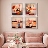 Still Life Flowers I, II, III, IV - High Resolution Giclee Printed Canvas Framed in Contemporary Clear Acrylic Frame